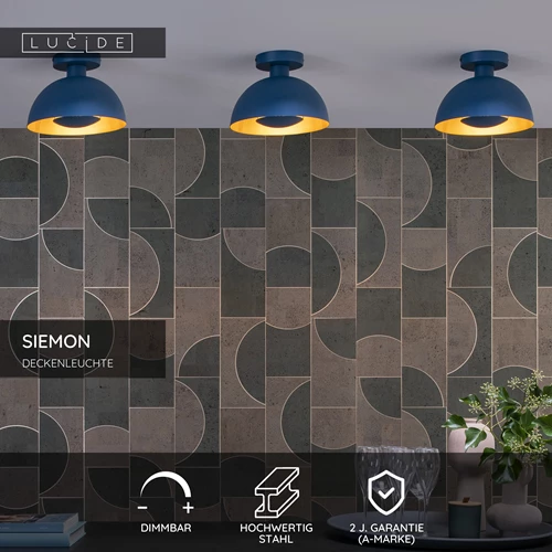 Lucide SIEMON - Deckenleuchte - Ø 25 cm - 1xE27 - Blau - USP